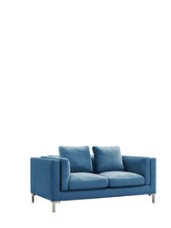 Emory Loveseat Velvet Upholstered Multi-Cushion Seat Loose Back Shelter Arm Design Silver Tone Metal Y-Legs, Modern Contemporary - Blue