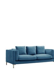 Emory Sofa Velvet Upholstered Multi-Cushion Seat Loose Back Shelter Arm Design Silver Tone Metal Y-Legs, Modern Contemporary - Blue