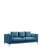 Emory Sofa Velvet Upholstered Multi-Cushion Seat Loose Back Shelter Arm Design Silver Tone Metal Y-Legs, Modern Contemporary - Blue