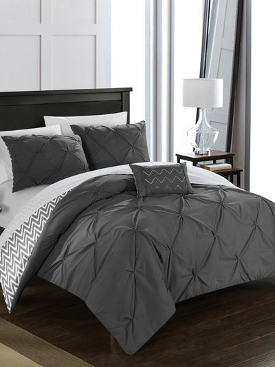 Chic Home Design Erin 3 Piece Reversible Comforter Pinch Pleat Ruffled Design Geometric Chevron Pattern Bedding Set product