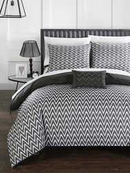 Erin 3 Piece Reversible Comforter Pinch Pleat Ruffled Design Geometric Chevron Pattern Bedding Set