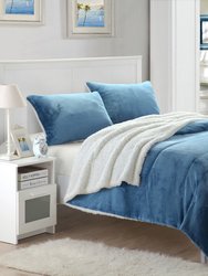 Ernest 7-Piece Plush Microsuede Sherpa Blanket, Sheet Set - Blue