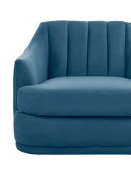 Eva Club Chair Velvet Upholstered Single Cushion Seat Vertical Channel Quilted Back Platform Base Design, Modern Contemporary - Blue
