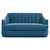 Eva Loveseat Velvet Upholstered Single Cushion Seat Vertical Channel Quilted Back Platform Base Design, Modern Contemporary - Blue