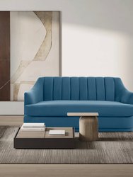 Eva Loveseat Velvet Upholstered Single Cushion Seat Vertical Channel Quilted Back Platform Base Design, Modern Contemporary
