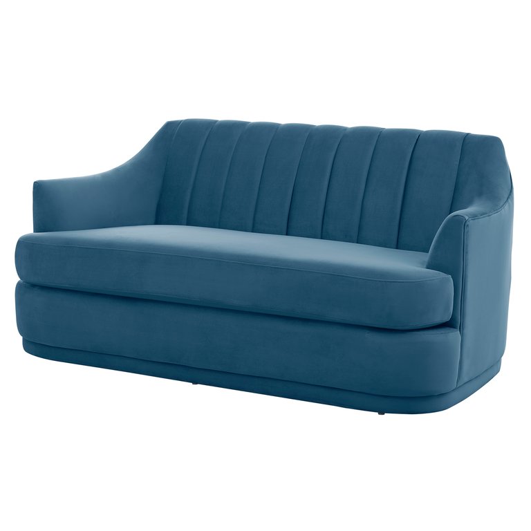 Eva Loveseat Velvet Upholstered Single Cushion Seat Vertical Channel Quilted Back Platform Base Design, Modern Contemporary