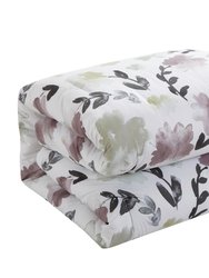 Everly Green 2 Piece Duvet Cover Set Reversible Watercolor Floral Print Striped Pattern Design Bedding