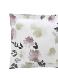 Everly Green 2 Piece Duvet Cover Set Reversible Watercolor Floral Print Striped Pattern Design Bedding