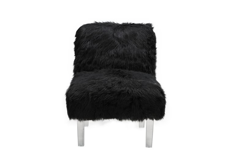 Fabio Accent Side Chair Sleek Stylish Faux Fur Upholstered Armless Design Acrylic Legs, Modern Contemporary - Black