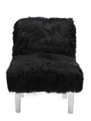 Fabio Accent Side Chair Sleek Stylish Faux Fur Upholstered Armless Design Acrylic Legs, Modern Contemporary - Black