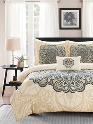 Fanny 3 Piece Reversible Duvet Cover Set Large Scale Boho Inspired Medallion Paisley Print Design Bedding - Beige