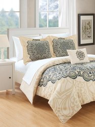 Fanny 3 Piece Reversible Duvet Cover Set Large Scale Boho Inspired Medallion Paisley Print Design Bedding