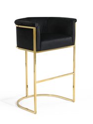 Finley Bar Stool Chair Velvet Upholstered Rolled Shelter Arm Design Half-Moon Goldtone Solid Metal U-Shaped Base - Black