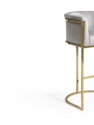Finley Bar Stool Chair Velvet Upholstered Rolled Shelter Arm Design Half-Moon Goldtone Solid Metal U-Shaped Base - Grey