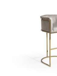 Finley Bar Stool Chair Velvet Upholstered Rolled Shelter Arm Design Half-Moon Goldtone Solid Metal U-Shaped Base - Taupe