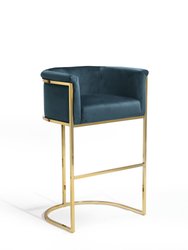 Finley Bar Stool Chair Velvet Upholstered Rolled Shelter Arm Design Half-Moon Goldtone Solid Metal U-Shaped Base - Teal