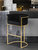 Finley Bar Stool Chair Velvet Upholstered Rolled Shelter Arm Design Half-Moon Goldtone Solid Metal U-Shaped Base