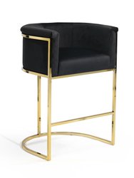 Finley Counter Stool Chair Velvet Upholstered Rolled Shelter Arm Design Half-Moon Chrometone Solid Metal U-Shaped Base, Modern Contemporary - Black/Gold