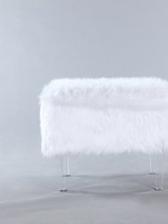 Fiorino Modern Contemporary Faux Fur Acrylic Leg Ottoman - White