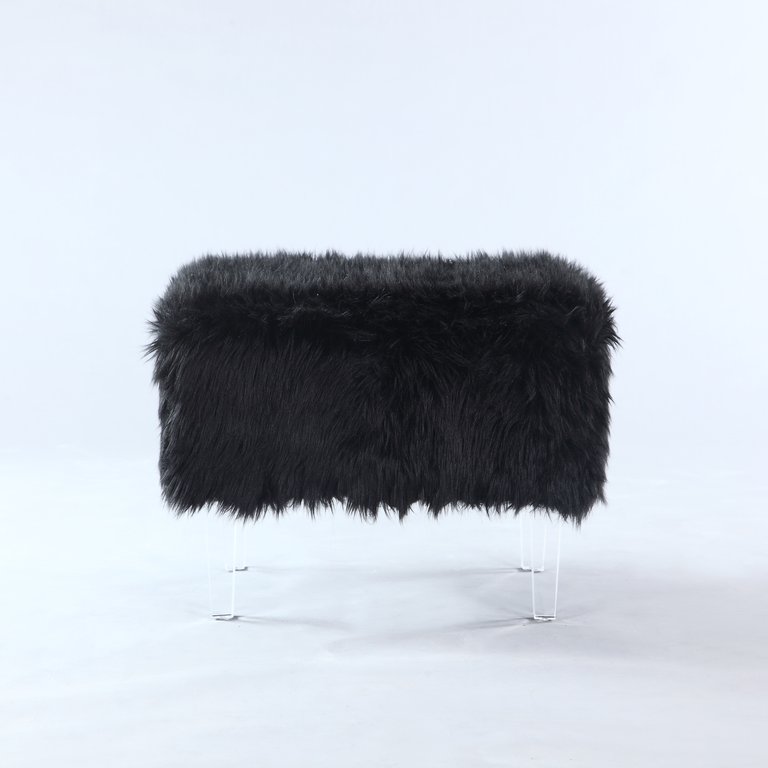 Fiorino Modern Contemporary Faux Fur Acrylic Leg Ottoman - Black