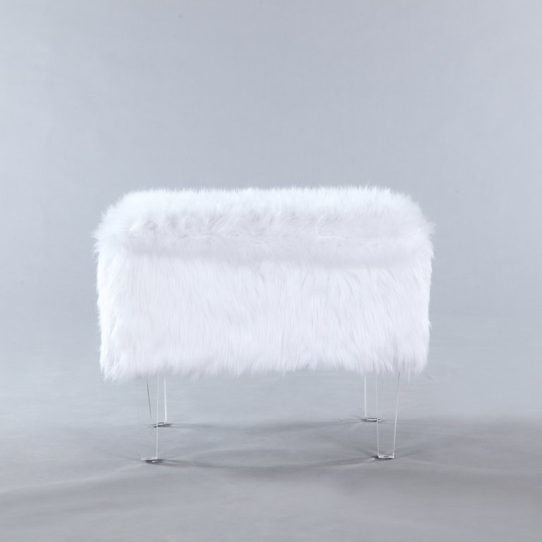 Fiorino Modern Contemporary Faux Fur Acrylic Leg Ottoman - White