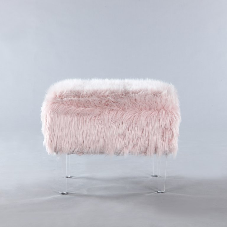 Fiorino Modern Contemporary Faux Fur Acrylic Leg Ottoman - Pink
