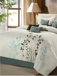 Fortuno 8-Piece Embroidered Comforter Set - Beige
