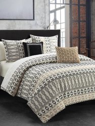 Gabriella 5 Piece Cotton Comforter Set Farmhouse Theme Geometric Striped Pattern Design Bedding