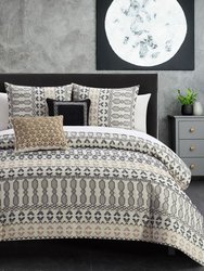 Gabriella 5 Piece Cotton Comforter Set Farmhouse Theme Geometric Striped Pattern Design Bedding - Beige