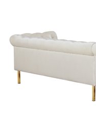 Giovanni Julian Left Facing Sectional Sofa L Shape Velvet Upholstered Button Tufted Roll Arm Design Solid Gold Tone Metal Legs