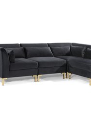 Girardi Modular Chaise Sectional Sofa Solid Gold Tone Metal Y-Leg With 6 Throw Pillows, Modern Contemporary - Black