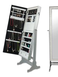 Glitzy Modern Contemporary Crystal-Bordered Rectangular Jewelry Storage Armoire Cheval Mirror Full-length