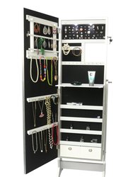 Glitzy Modern Contemporary Crystal-Bordered Rectangular Jewelry Storage Armoire Cheval Mirror Full-length