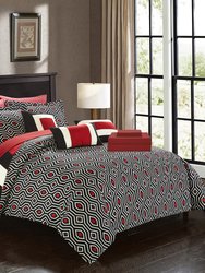 Heldin 10 Piece Comforter Set Reversible Hotel Collection Color Block Geometric Pattern Print Design Bed in a Bag Bedding