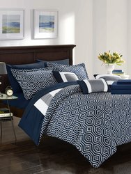 Heldin 10 Piece Comforter Set Reversible Hotel Collection Color Block Geometric Pattern Print Design Bed in a Bag Bedding