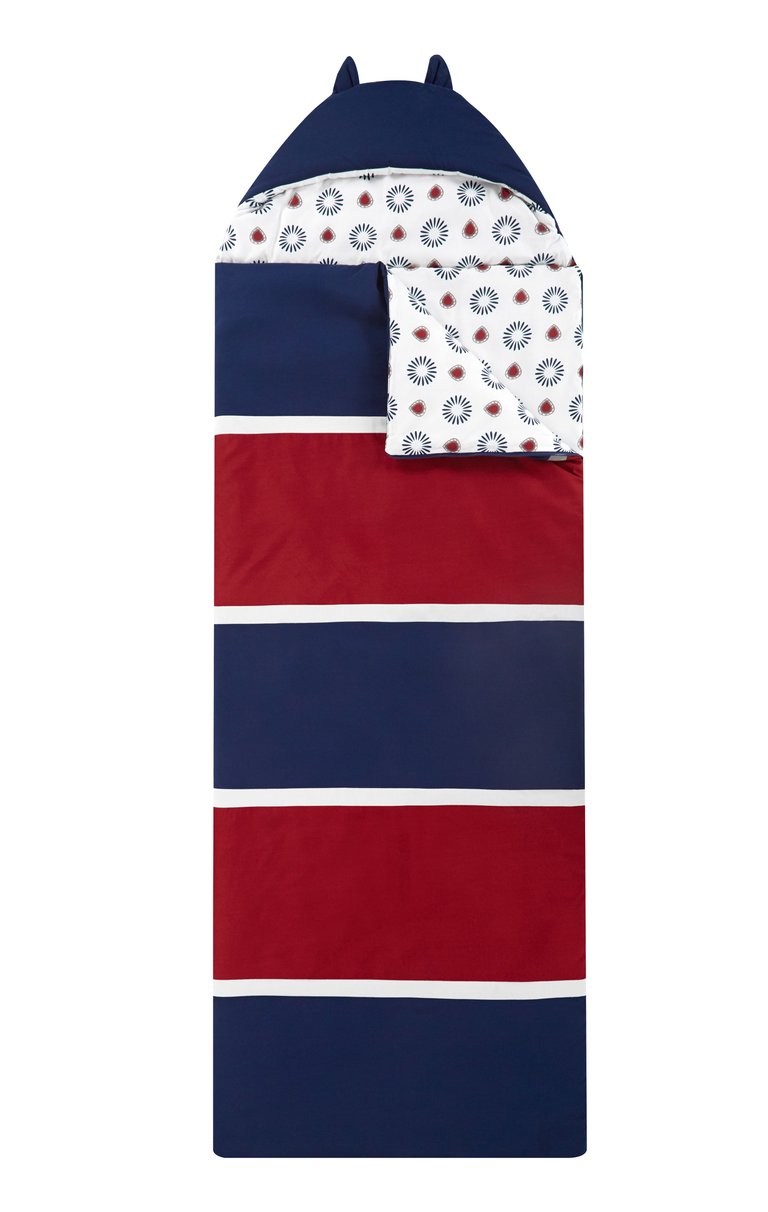 Holger Sleeping Bag with Cat Ear Hood Two Tone Design With Geometric Pattern Print - Navy/Red/White