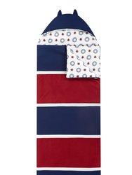 Holger Sleeping Bag with Cat Ear Hood Two Tone Design With Geometric Pattern Print - Navy/Red/White