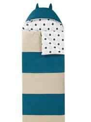 Holger Sleeping Bag with Cat Ear Hood Two Tone Design With Geometric Pattern Print - Beige/Teal