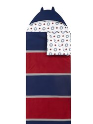 Holger Sleeping Bag with Cat Ear Hood Two Tone Design With Geometric Pattern Print - Navy/Red