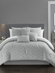 Holly 6 Piece Comforter Set Plush Ribbed Chevron Design Bedding - Grey