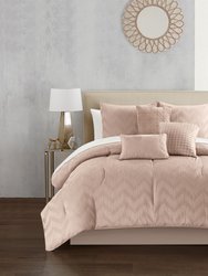 Holly 6 Piece Comforter Set Plush Ribbed Chevron Design Bedding - Rose