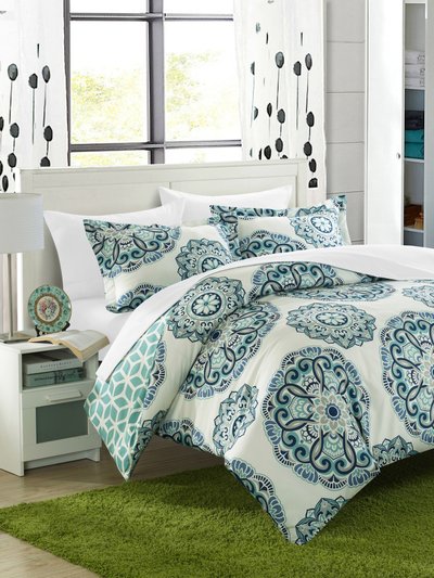 Chic Home Design Ibiza 3 Piece Duvet Cover Set Super Soft Reversible Microfiber Large Printed Medallion Design with Geometric Patterned Backing Zipper Closure Bedding product