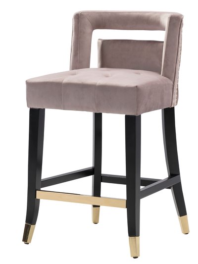 Chic Home Design Irithel Counter Stool Chair Velvet Upholstered Nailhead Trim Half Back Seat Design Gold Tone Footrest Bar Gold Tip Tapered Wood Legs product