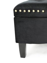 Jacqueline Kelly Half Moon Storage Ottoman Button Tufted Velvet Upholstered Gold Nailhead Trim Espresso Finished Wood Legs Bench
