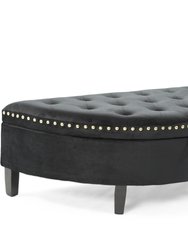 Jacqueline Kelly Half Moon Storage Ottoman Button Tufted Velvet Upholstered Gold Nailhead Trim Espresso Finished Wood Legs Bench