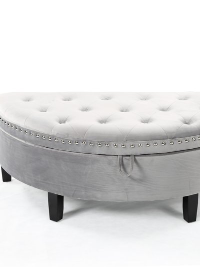 Chic Home Design Jacqueline Kelly Half Moon Storage Ottoman Button Tufted Velvet Upholstered Gold Nailhead Trim Espresso Finished Wood Legs Bench product