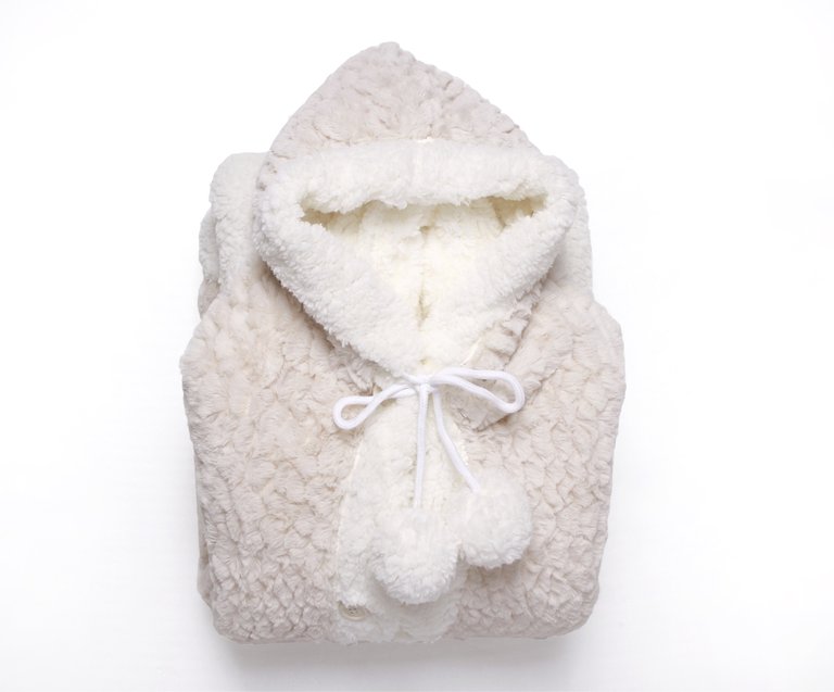 Janet Snuggle Hoodie Animal Print Robe Cozy Super Soft Ultra Plush Micromink Sherpa Lined Wearable Blanket - Beige