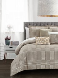 Jodie 6 Piece Comforter Set Chenille Geometric Pattern Design Bedding - Beige