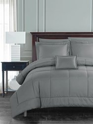 Jorin 6 Piece Comforter Set Pieced Solid Color Stitched Design Complete Bed In A Bag Bedding - Grey
