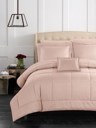 Jorin 6 Piece Comforter Set Pieced Solid Color Stitched Design Complete Bed In A Bag Bedding - Coral